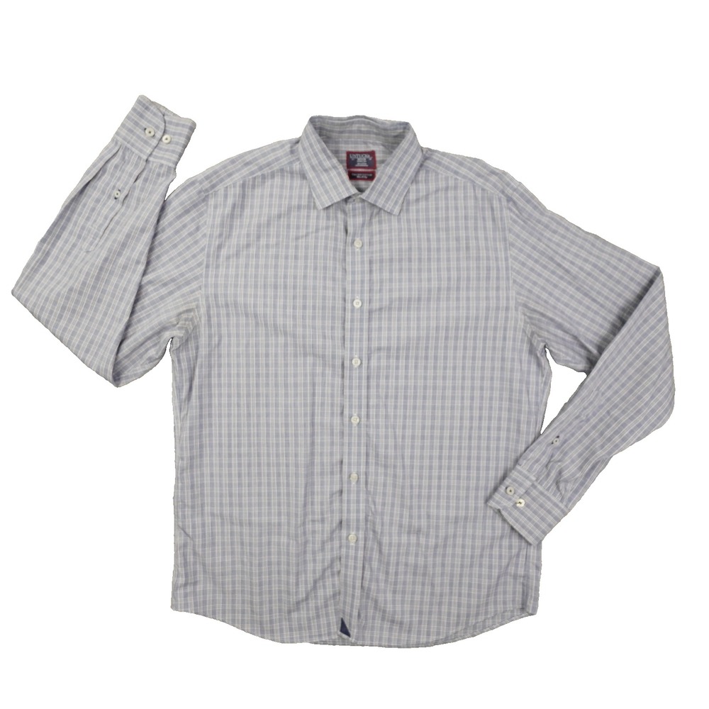 UNTUCKit Two Ply Cotton Button Up Shirt Men's Medium Blue Plaid Wrinkle Free